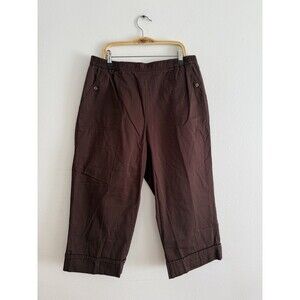 Koret Brown Capri Pants Women Size 12 Cotton Blend Pockets Pull On